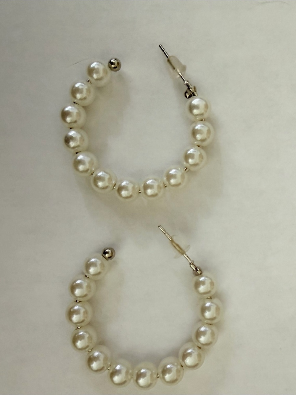 Pearl Beaded Hoop Earrings - White